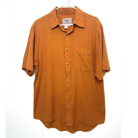 Vintage Territory Ahead Mens L Cotton Orange Short Sleeve Button Up Casual Shirt - Picture 1 of 9